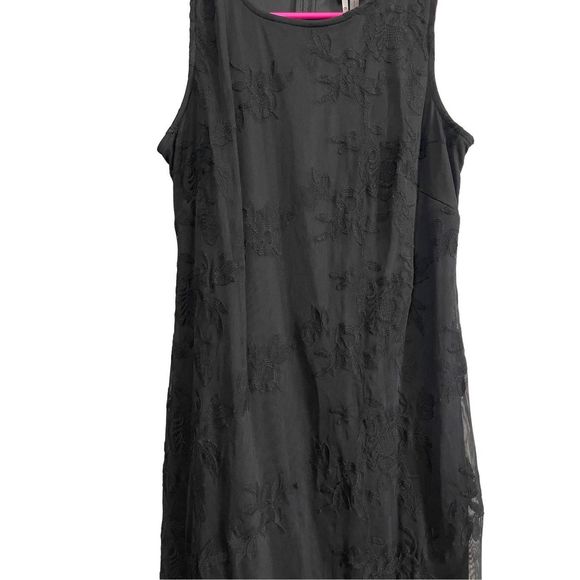 Julia Jordan Embroidered Fringe-Trim Lace Black Dress Women's Size 6 - Picture 5 of 10